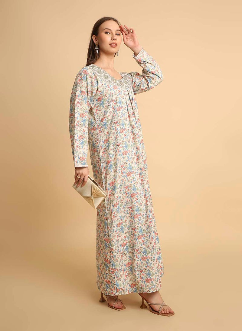 HANA & SARA Arabic Long Traditional Printed Jalabiya Dress For Womens - Image 4